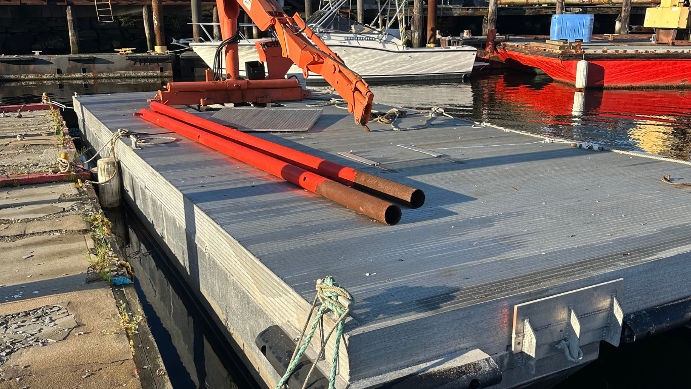 Barge deck with equipment